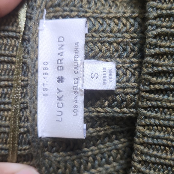 Lucky Brand Olive Green Chunky Knit Cold Shoulder Sweater - Picture 3 of 6